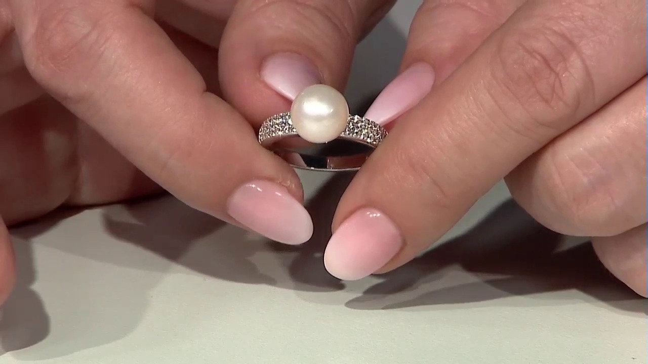 Video Anillo en plata con Perla blanca Freshwater