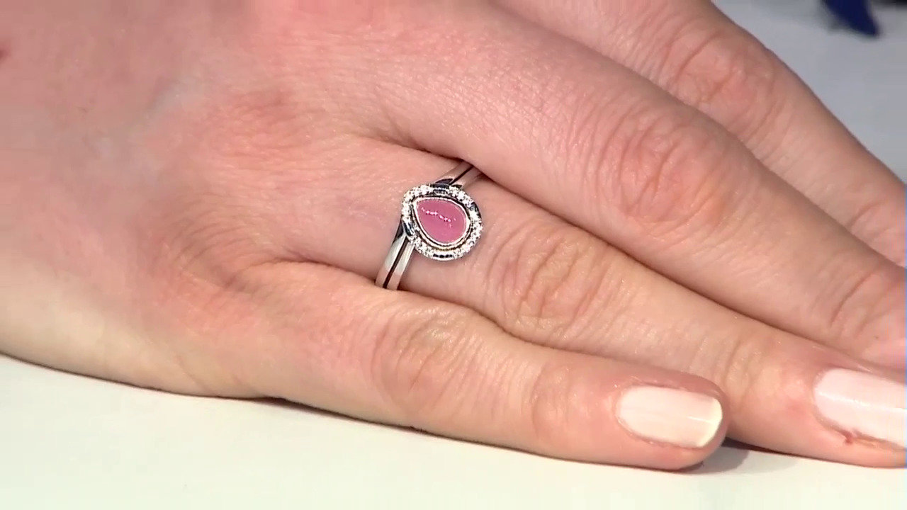 Video Zilveren ring met een Roze Jade