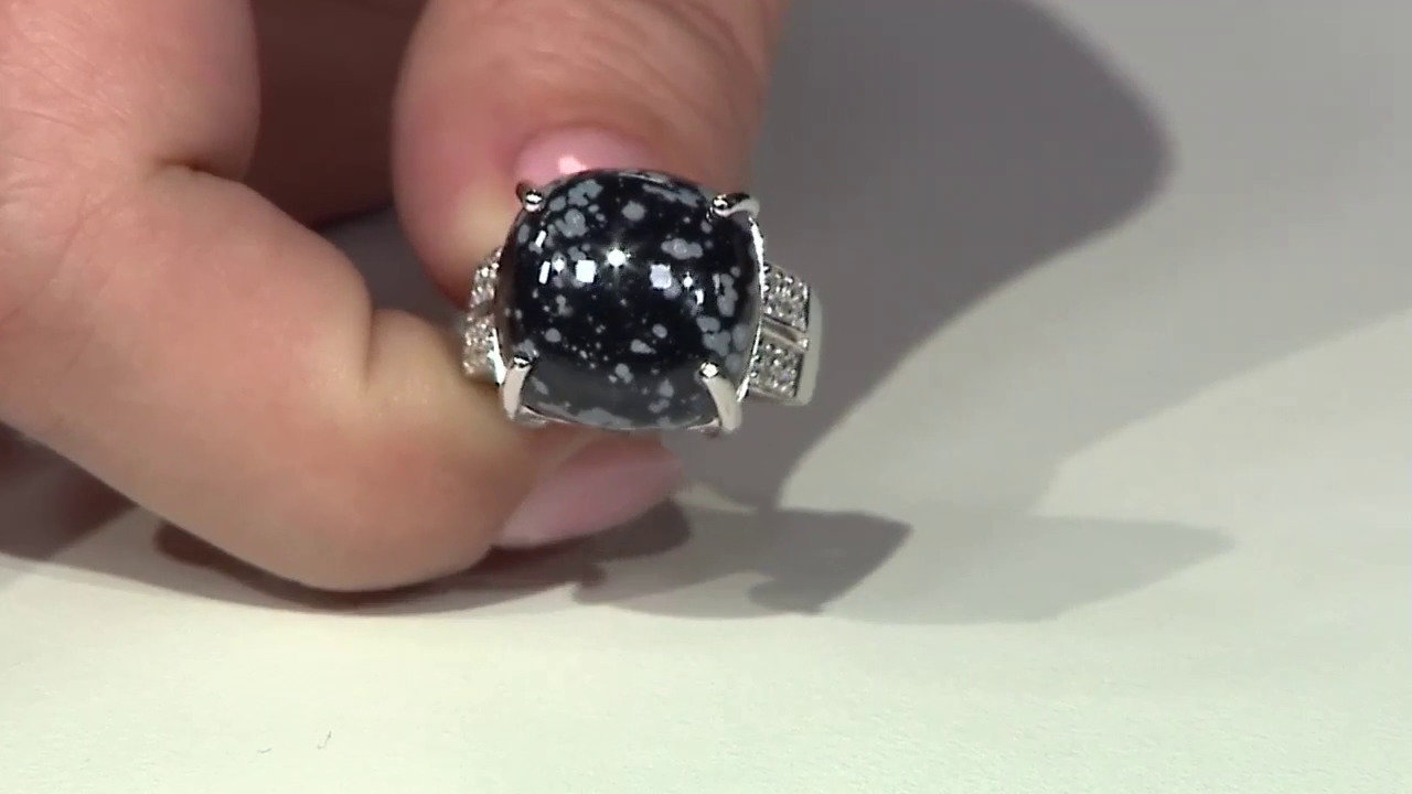 Video Bague en argent et Obsidienne Flocon-de-Neige