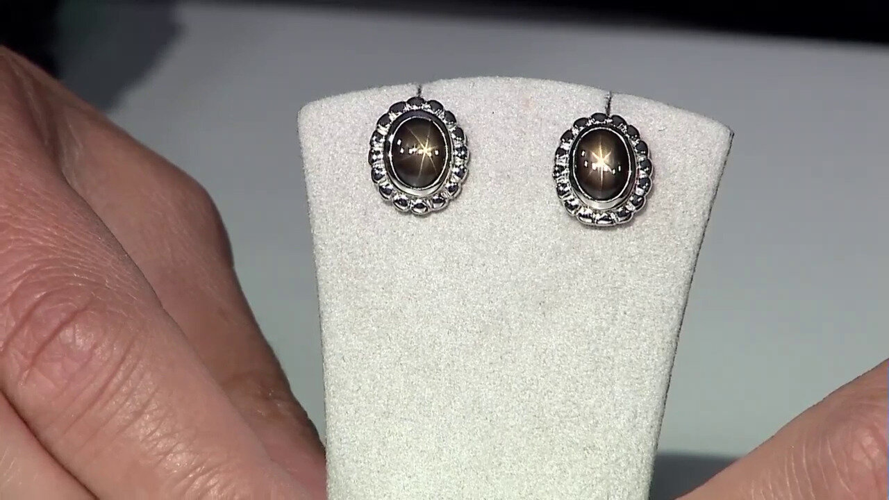 Video Black Star Sapphire Silver Earrings