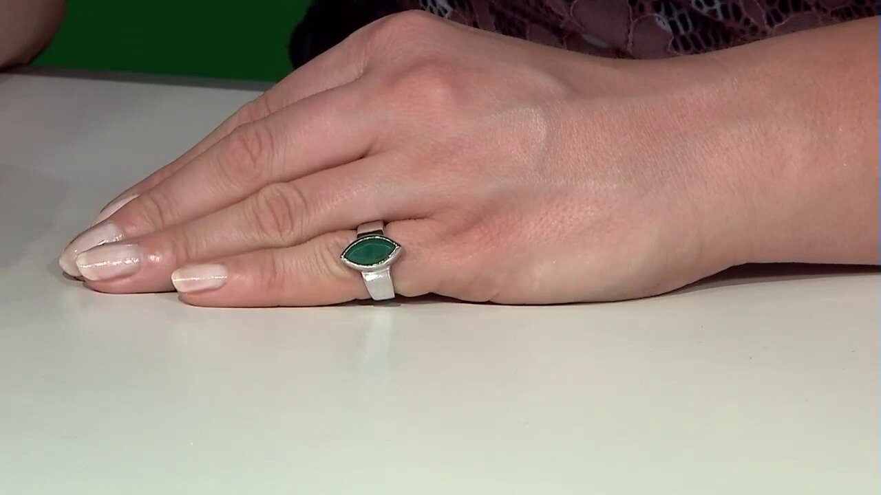 Video Zilveren ring met een Groene onyx (MONOSONO COLLECTION)