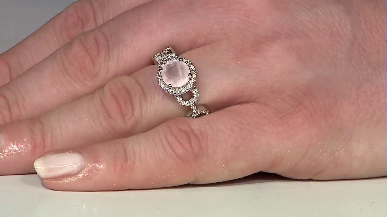 Video Zilveren ring met een rozen kwarts