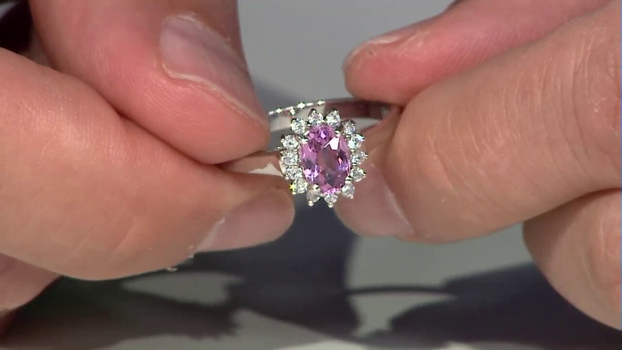 Video Zilveren ring met een roze koper toermalijn