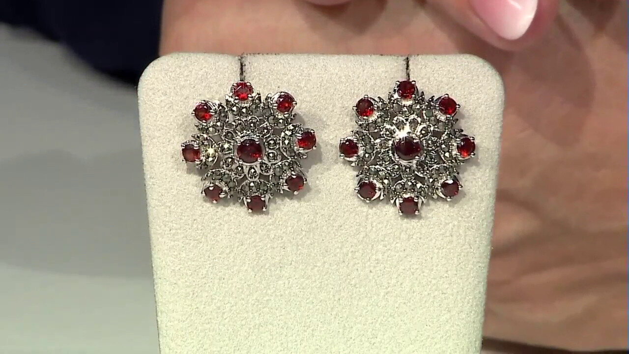 Video Red Garnet Silver Earrings