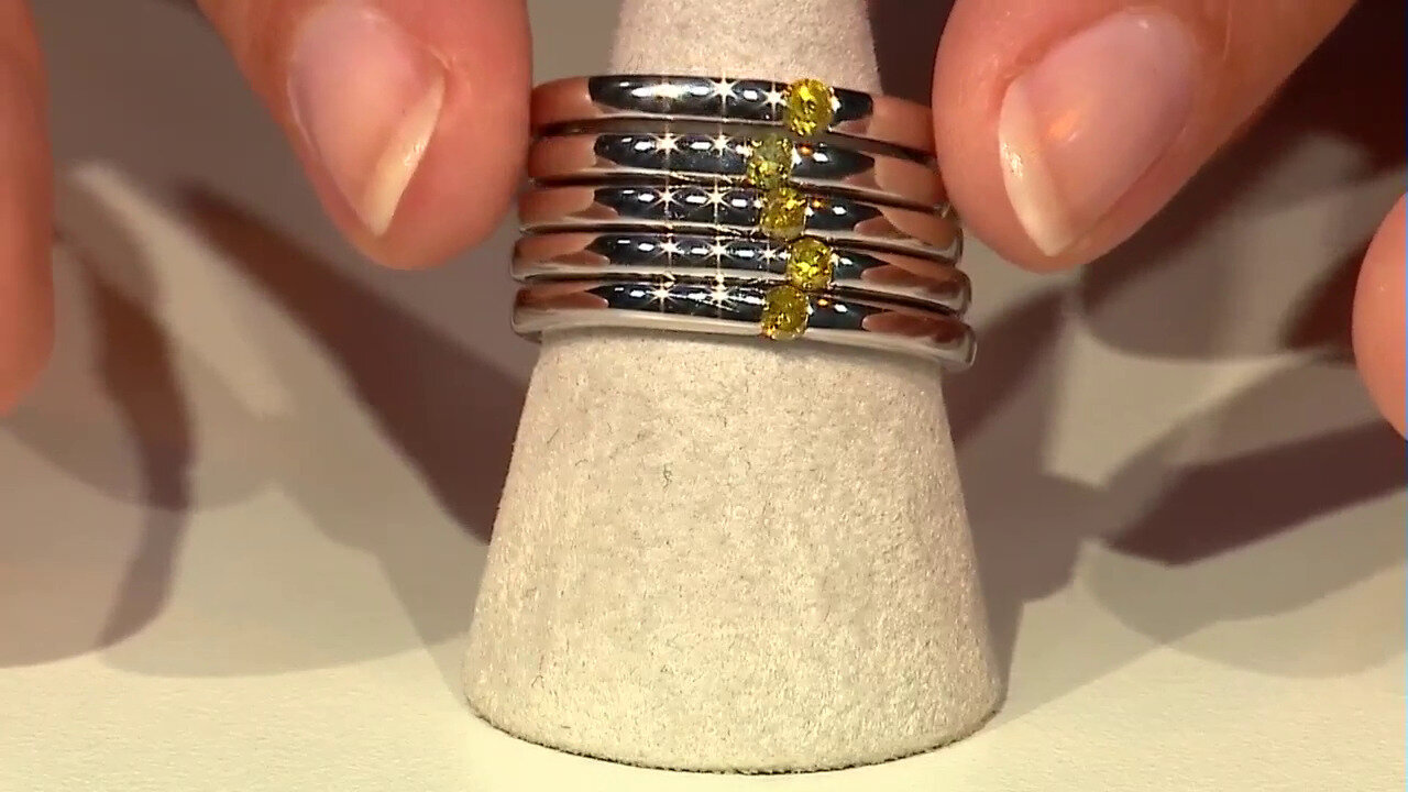 Video Zilveren ring met een I3 Gele Diamant