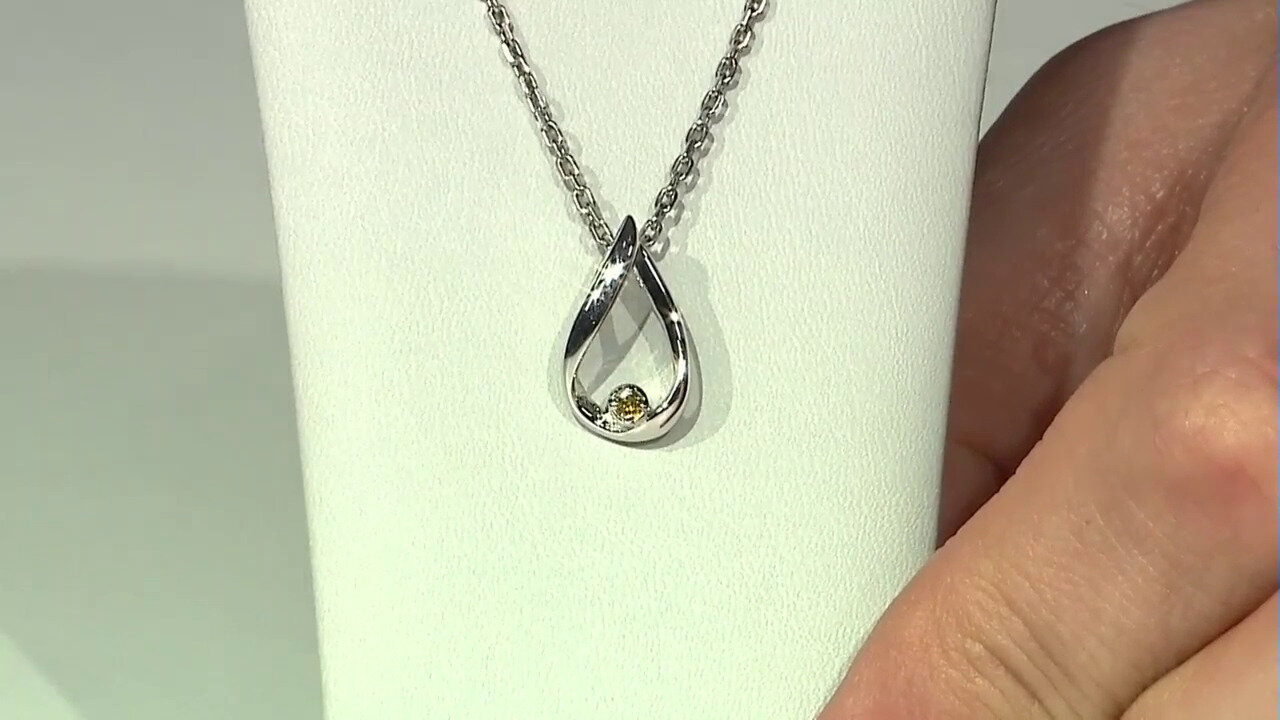 Video Zilveren hanger met een I3 Gele Diamant