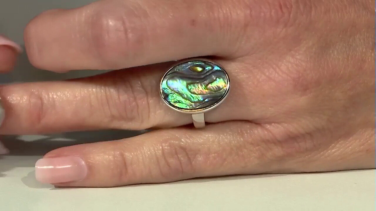 Video Zilveren ring met een Abalone schelp