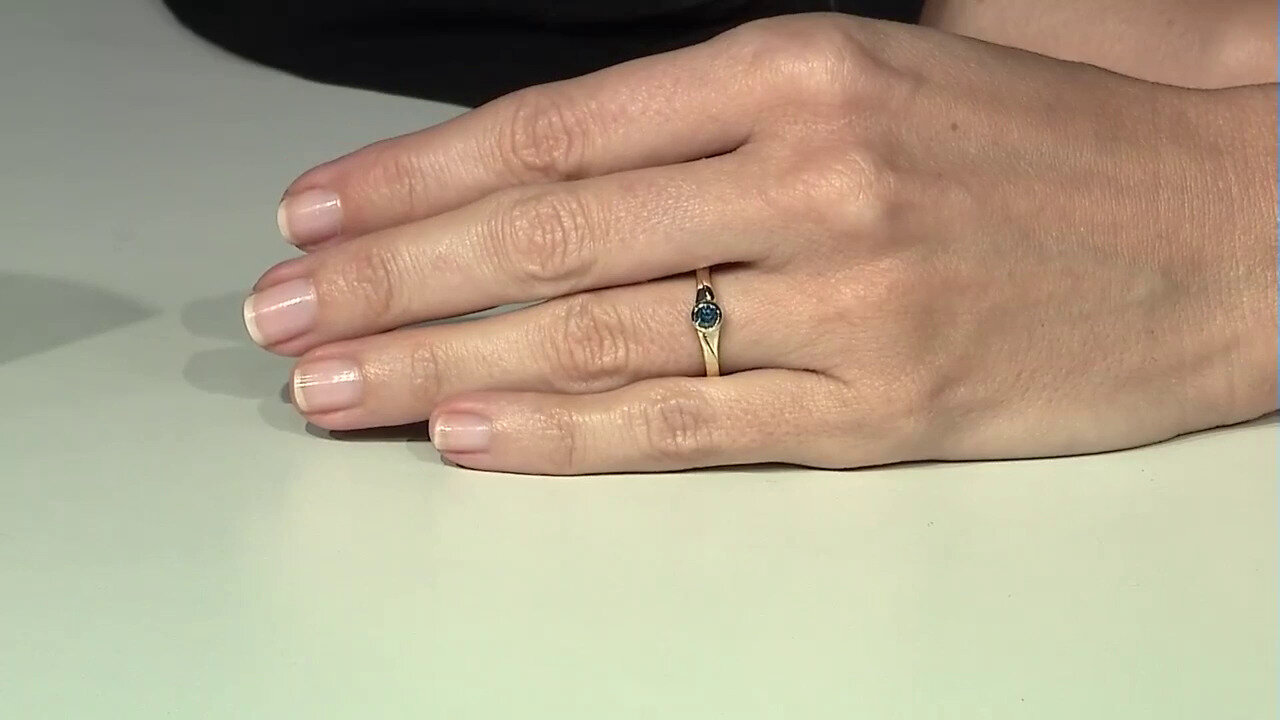 Video 9K I4 Blue Diamond Gold Ring