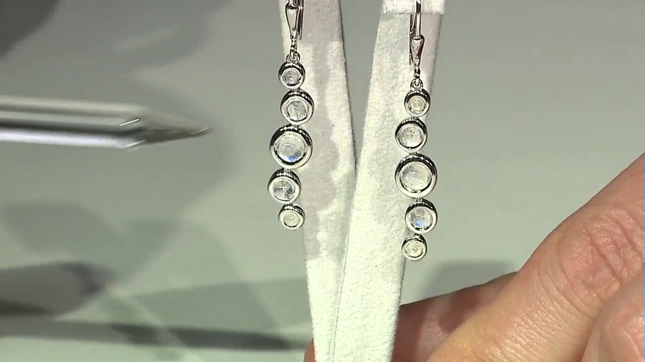 Video Rainbow Moonstone Silver Earrings (KM by Juwelo)