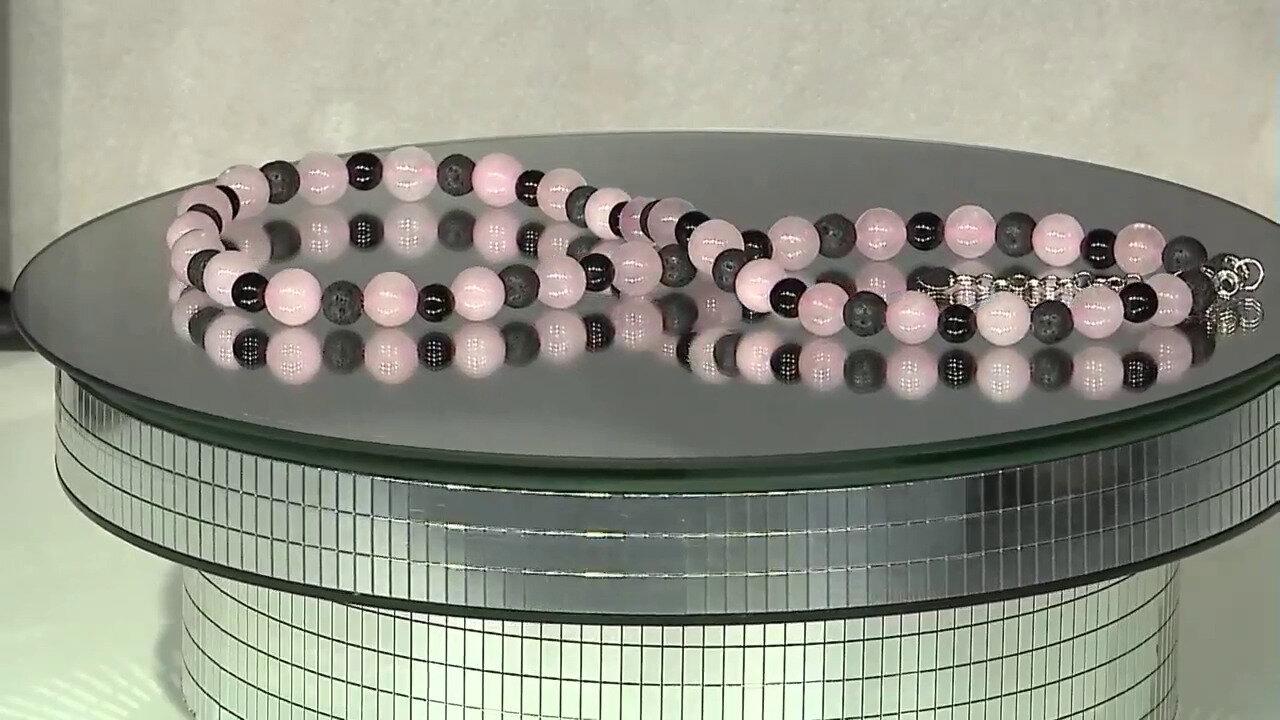 Video Zilveren halsketting met rozen kwartskristallen