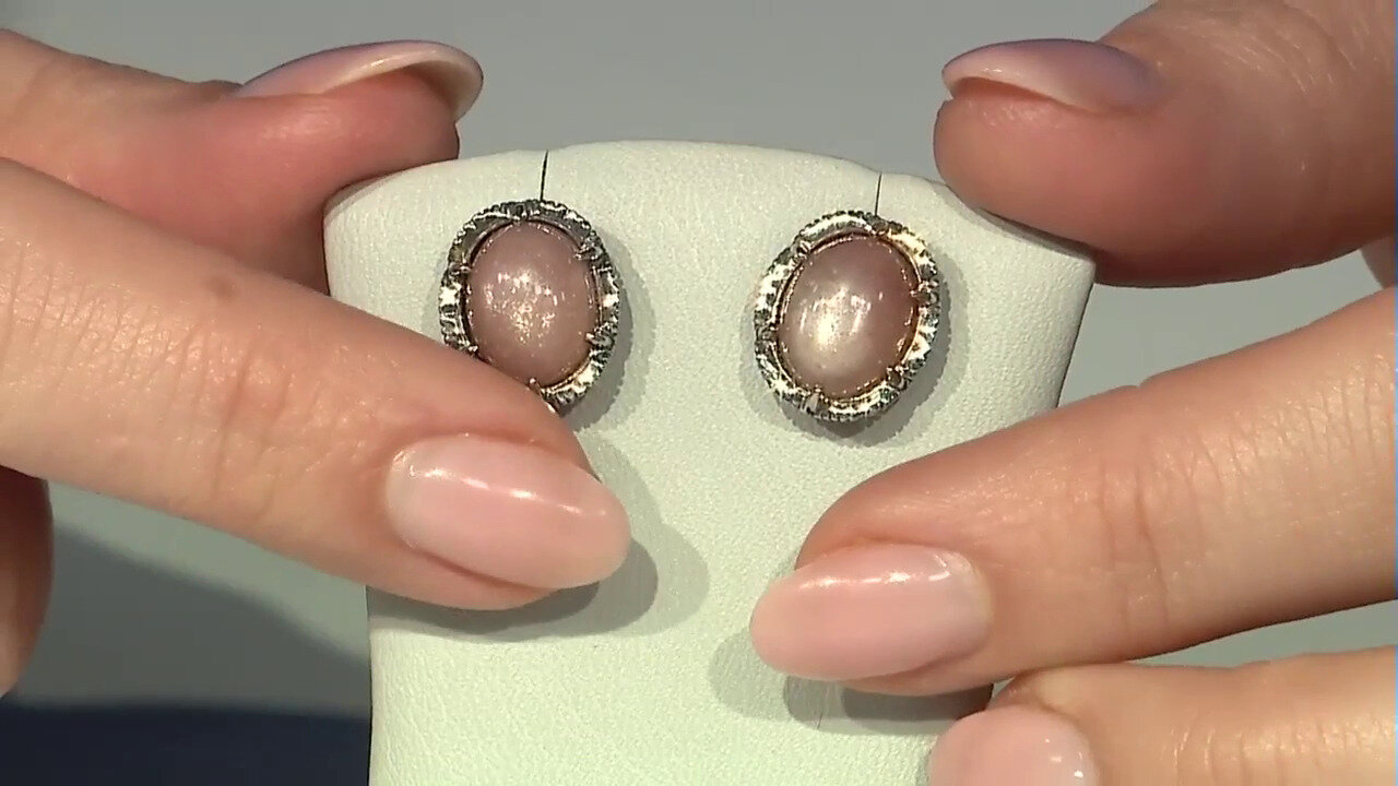 Video Peach Moonstone Silver Earrings