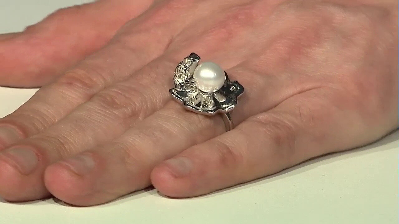 Video White Freshwater Pearl Silver Ring