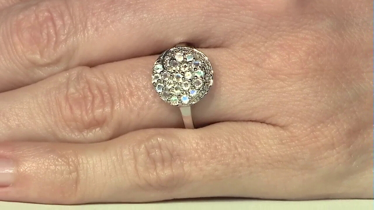 Video Anillo en plata con Piedra de Luna arcoíris