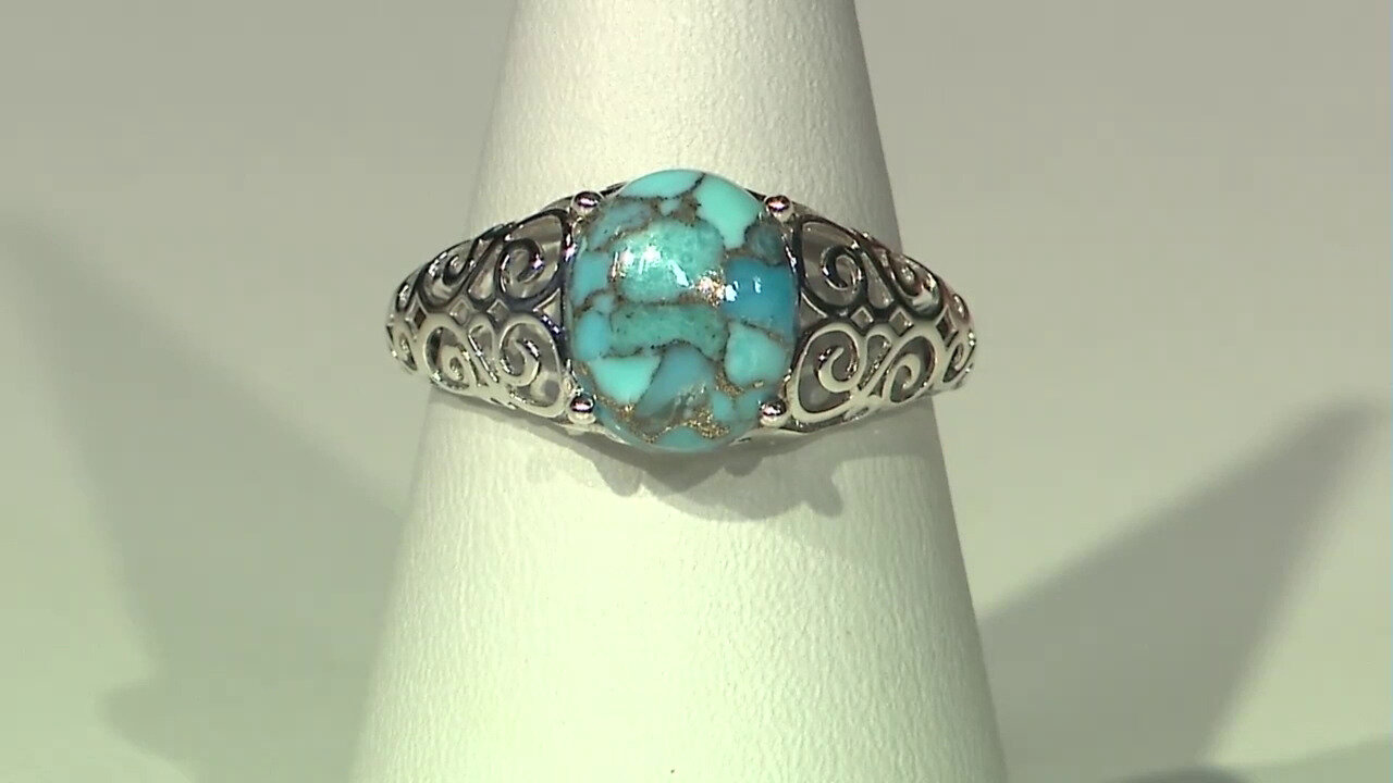 Video Blue Copper Turquoise Silver Ring