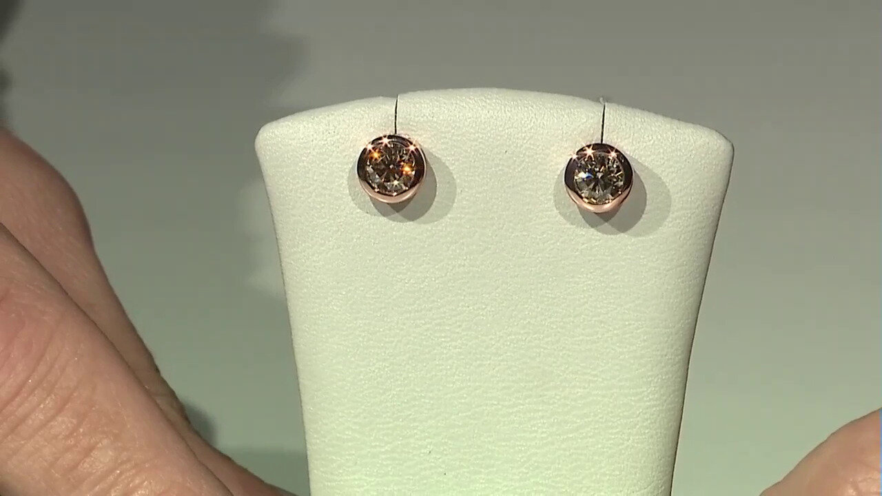 Video 14K VS1 Argyle Rose De France Diamond Gold Earrings (Annette)