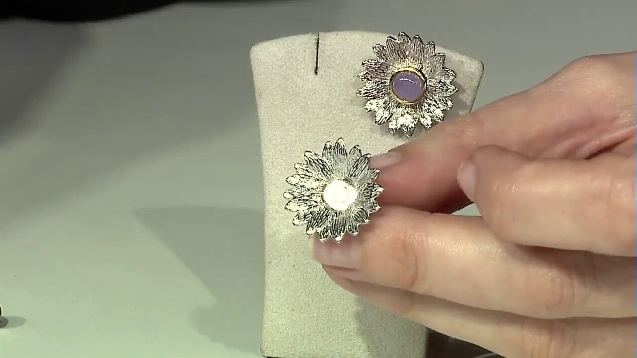 Video Zilveren oorbellen met lavendel jade (MONOSONO COLLECTION)