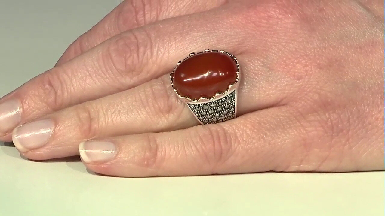 Video Red Agate Silver Ring (Annette classic)