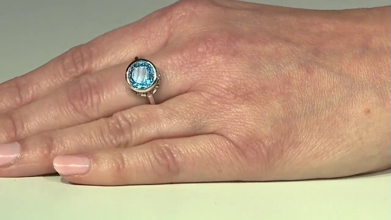 Video Swiss Blue Topaz Silver Ring (MONOSONO COLLECTION)