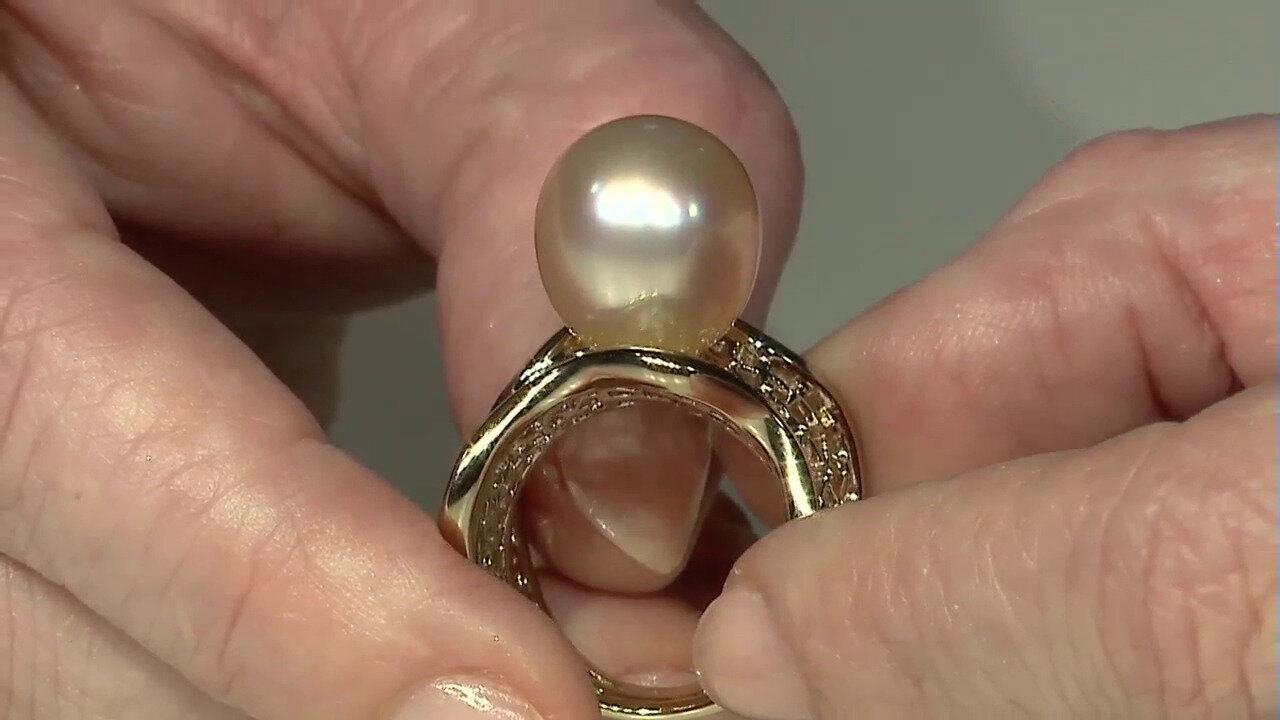 Video Zilveren ring met een Gouden Kabira Zuidzee Parel (TPC)