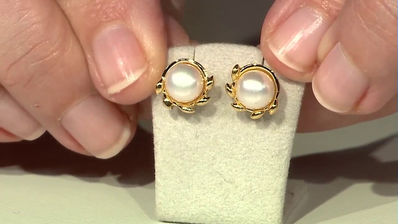 Video Cream Freshwater Pearl Silver Earrings
