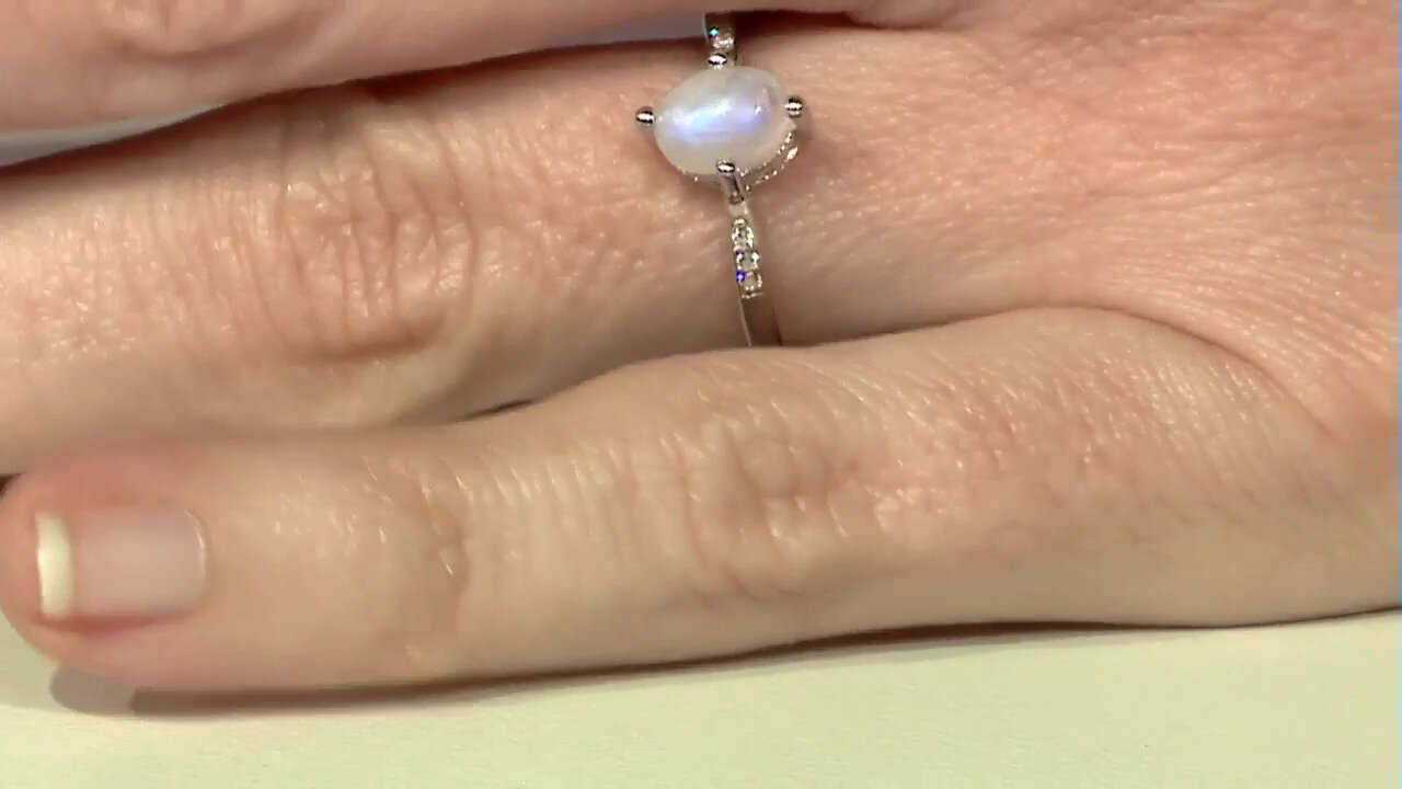 Video Rainbow Moonstone Silver Ring