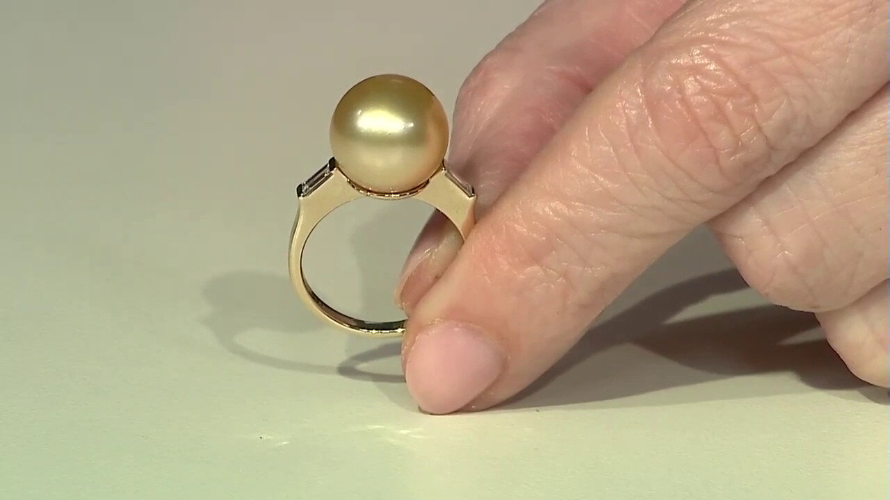 Video 9K Golden South Sea Pearl Gold Ring (TPC)