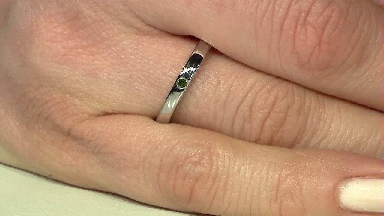 Video Zilveren ring met een I2 Groene Diamant