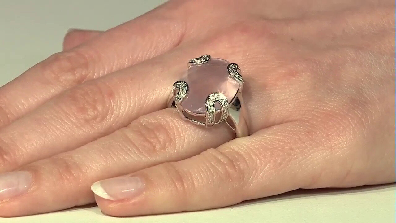 Video Zilveren ring met een rozen kwarts (de Melo)