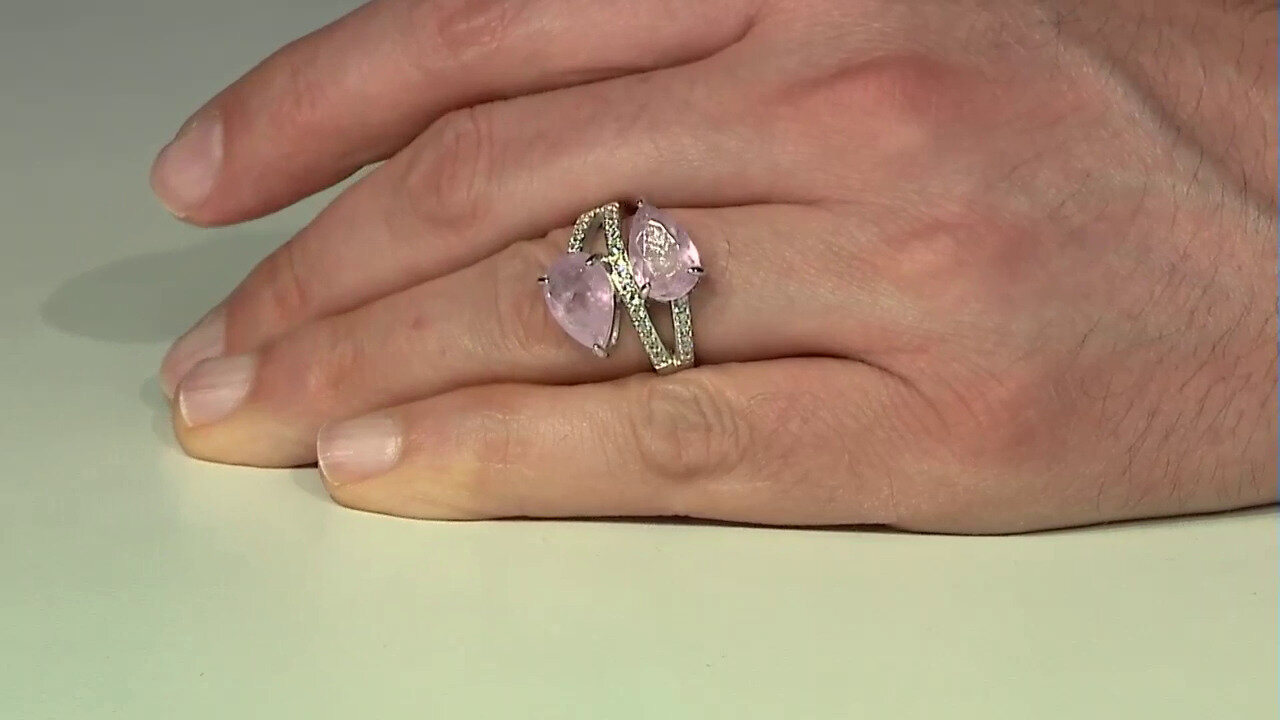 Video Zilveren ring met Pastelpaarse Kwartskristallen