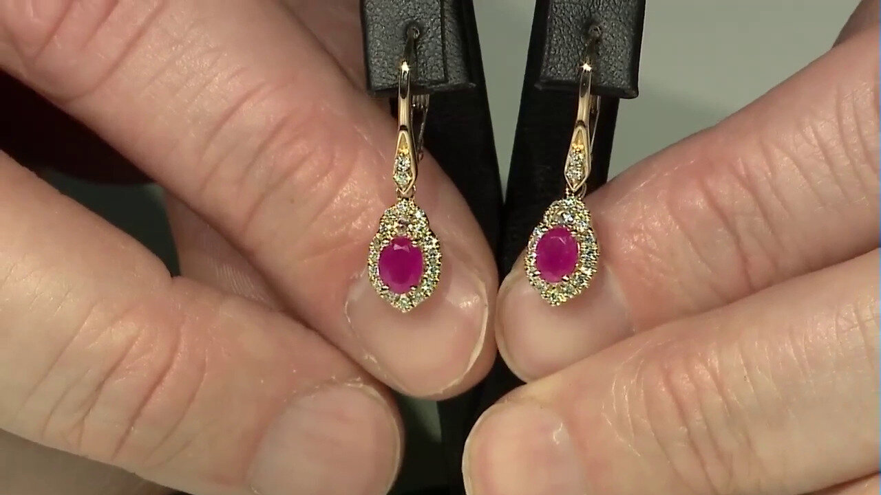 Video 10K Mozambique Ruby Gold Earrings