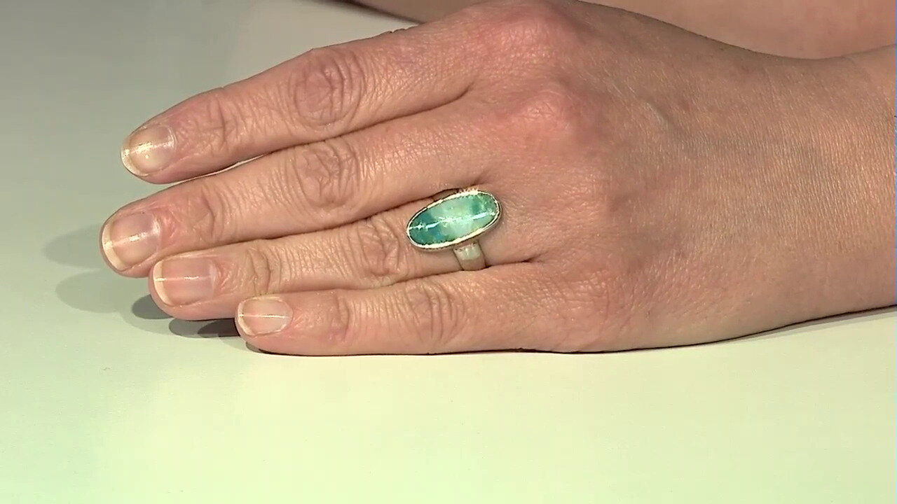 Video Zilveren ring met een Blauwe Atacama Opaal