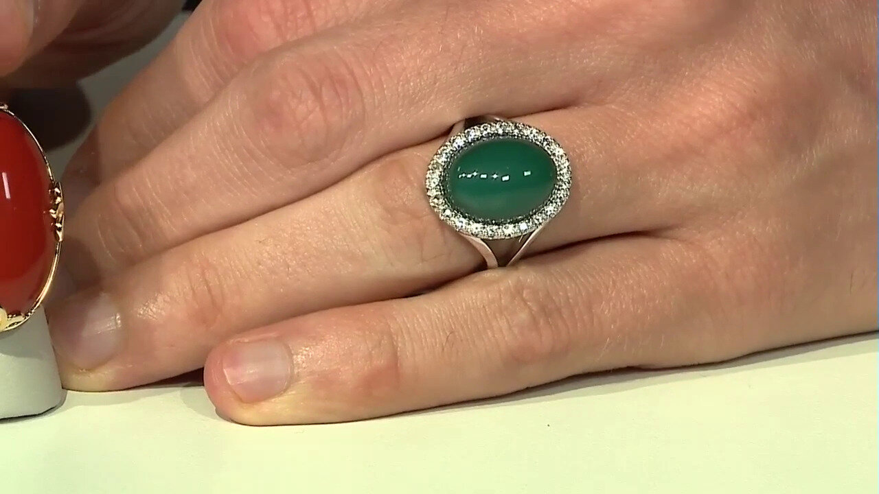 Video Zilveren ring met een groene agaat
