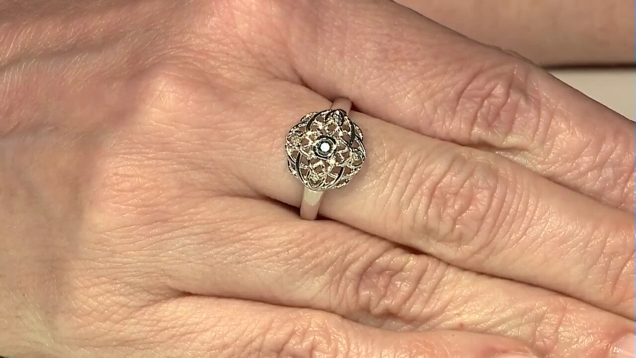 Video Zilveren ring met een I2 Groene Diamant