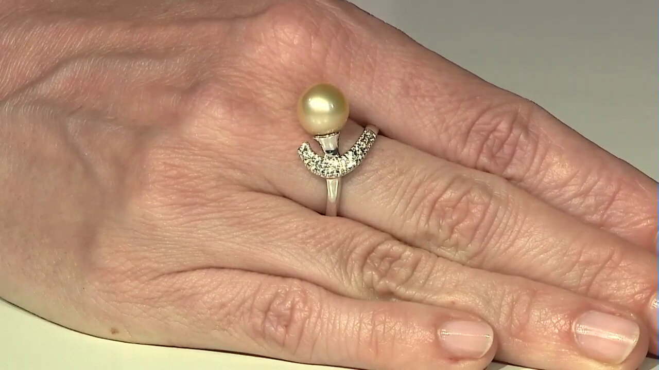 Video Zilveren ring met een Gouden Kabira Zuidzee Parel (TPC)