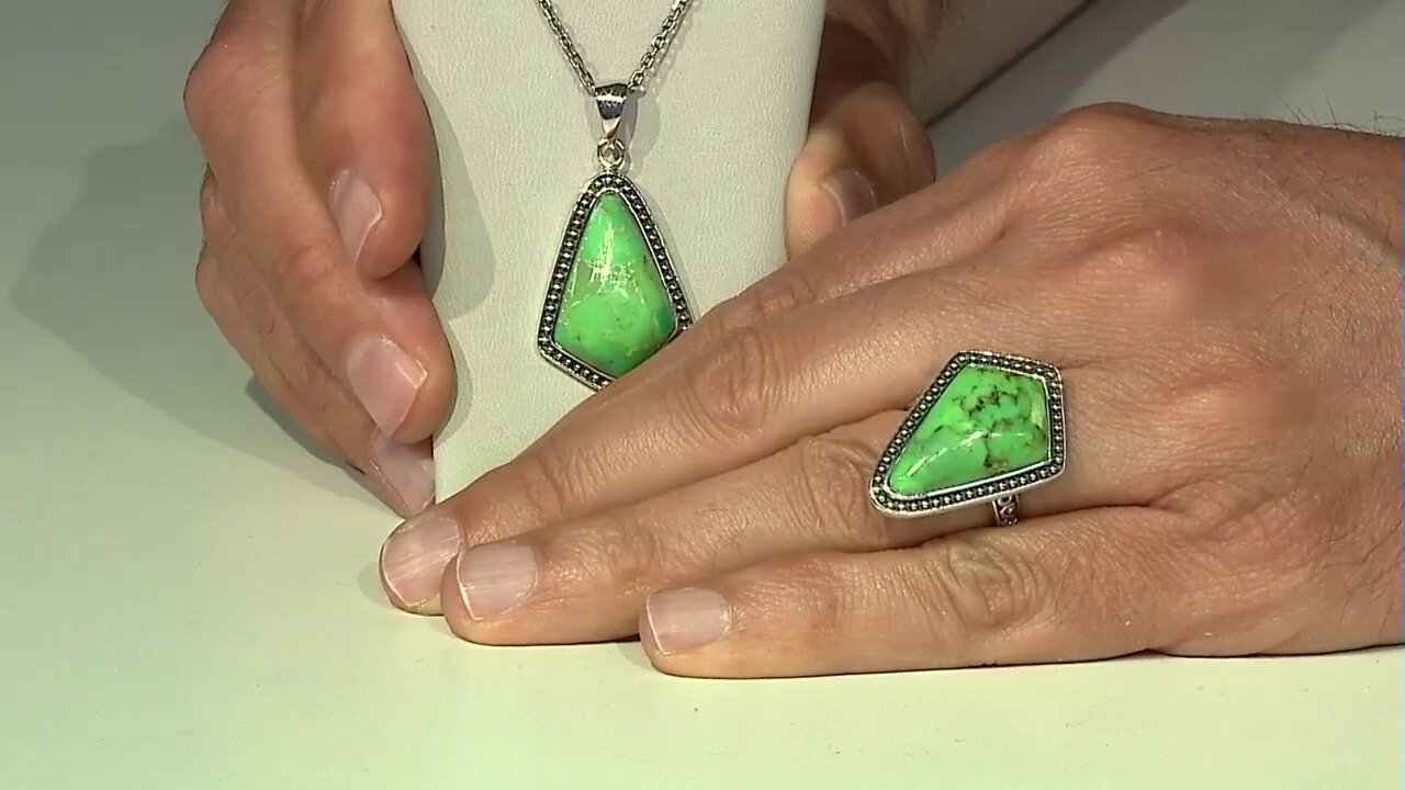 Video Zilveren ring met een Groene Kingman Mohave Turkoois (Art of Nature)