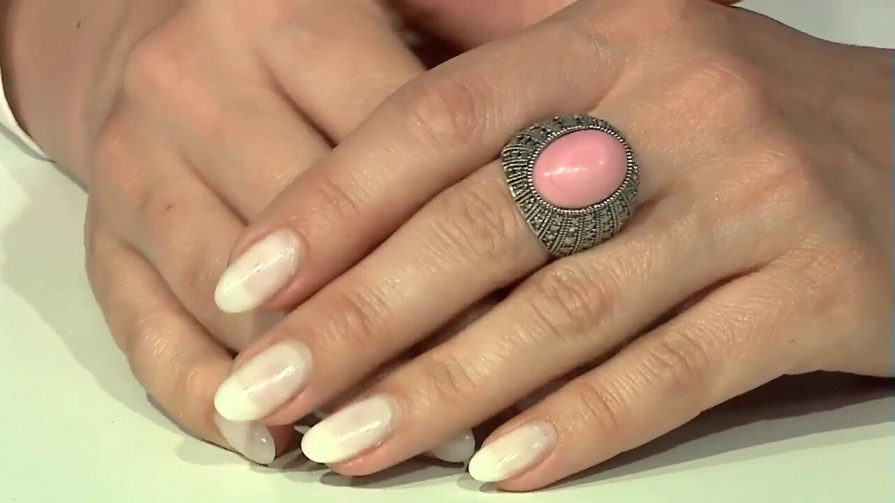 Video Zilveren ring met een roze opaal (Annette classic)