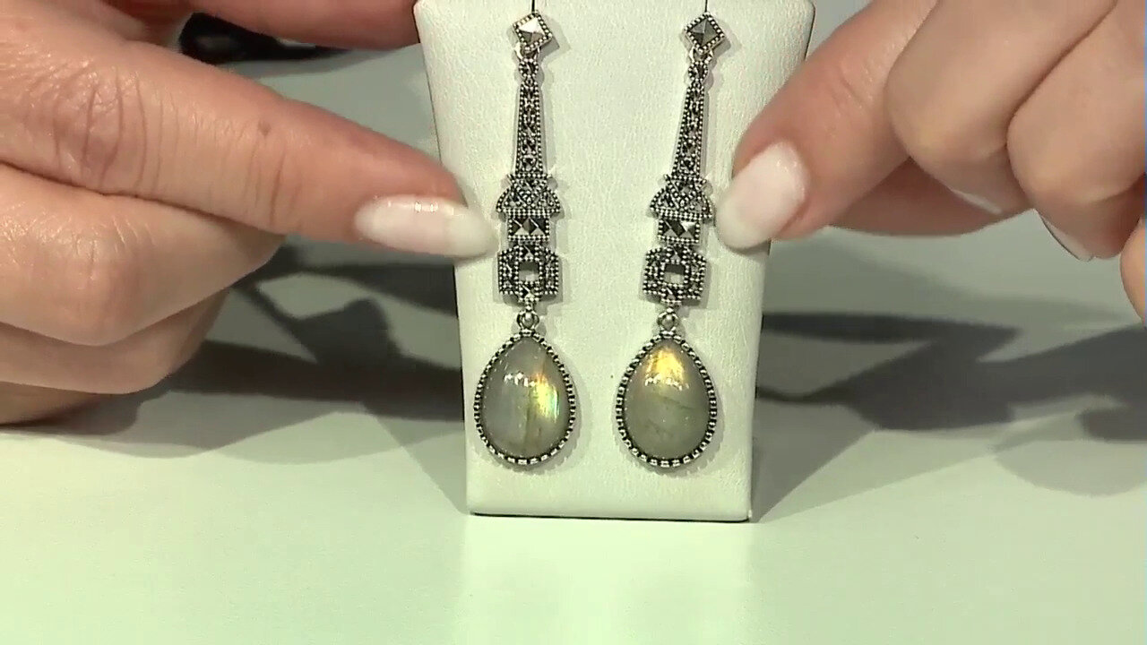 Video Labradorite Silver Earrings (Annette classic)