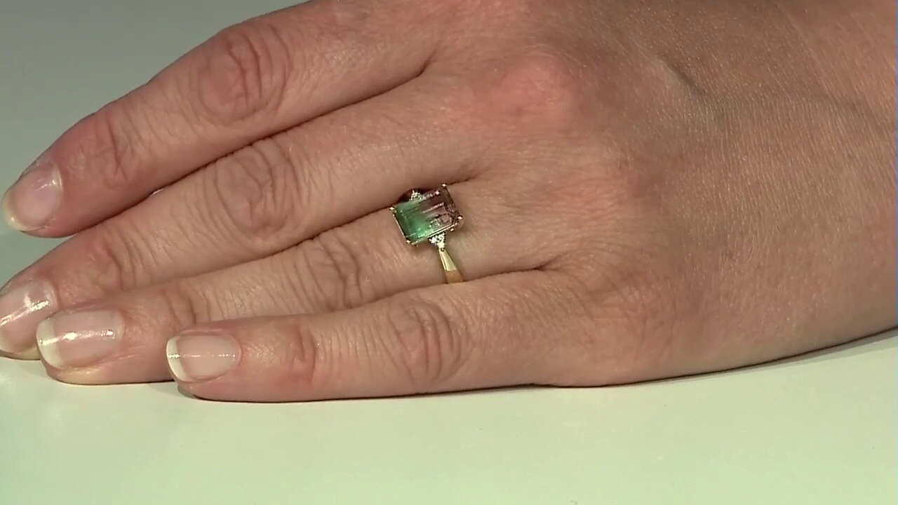 Video Gouden ring met een meerkleurige toermalijn