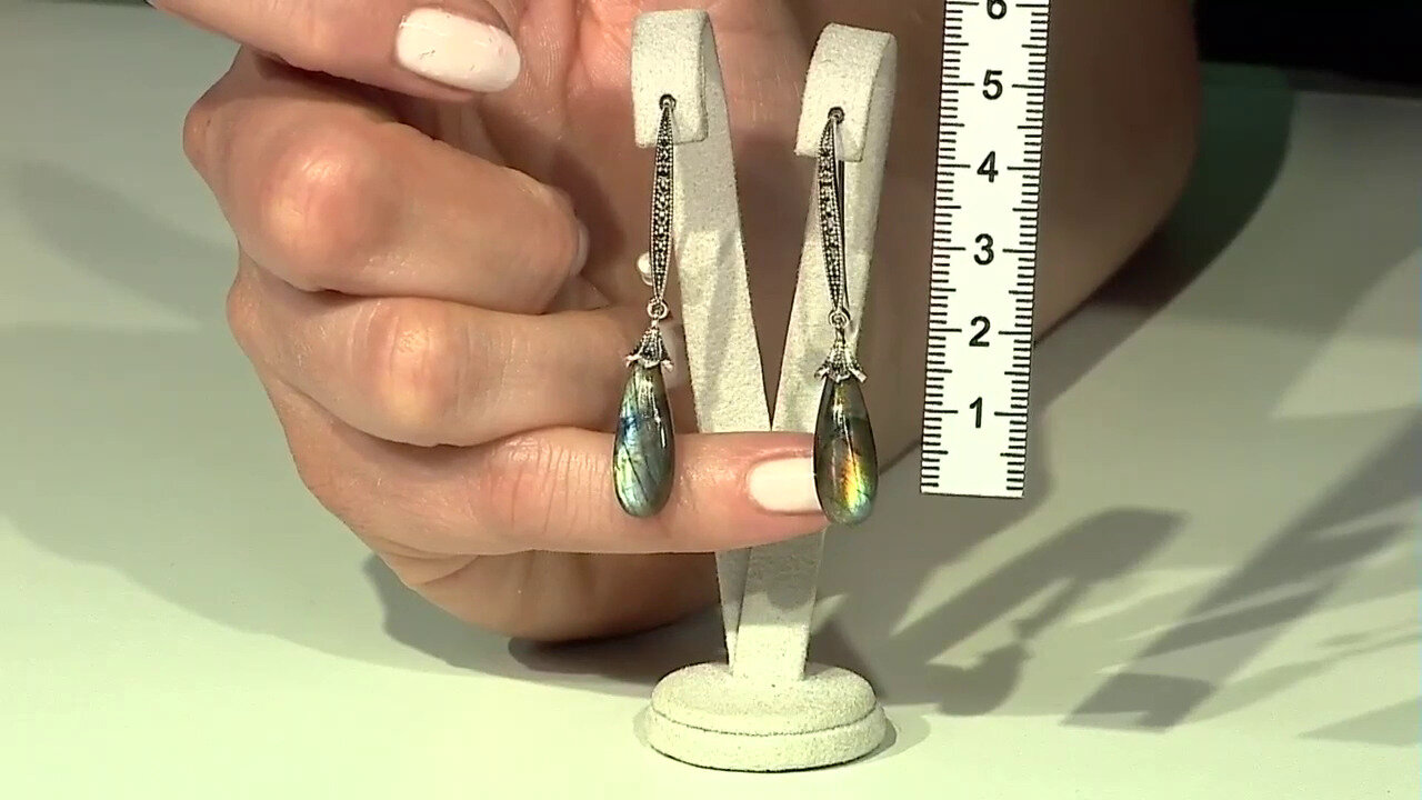Video Labradorite Silver Earrings (Annette classic)