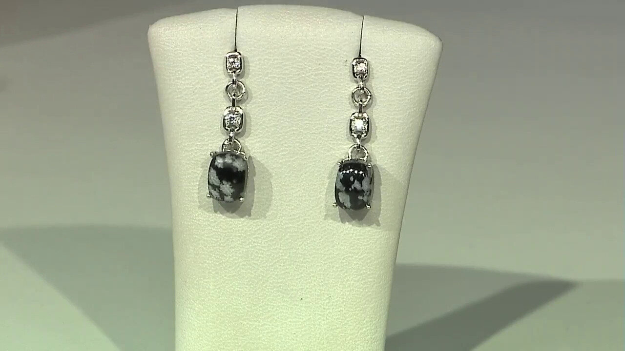Video Zilveren oorbellen met sneewvlokken obsidiaanstenen