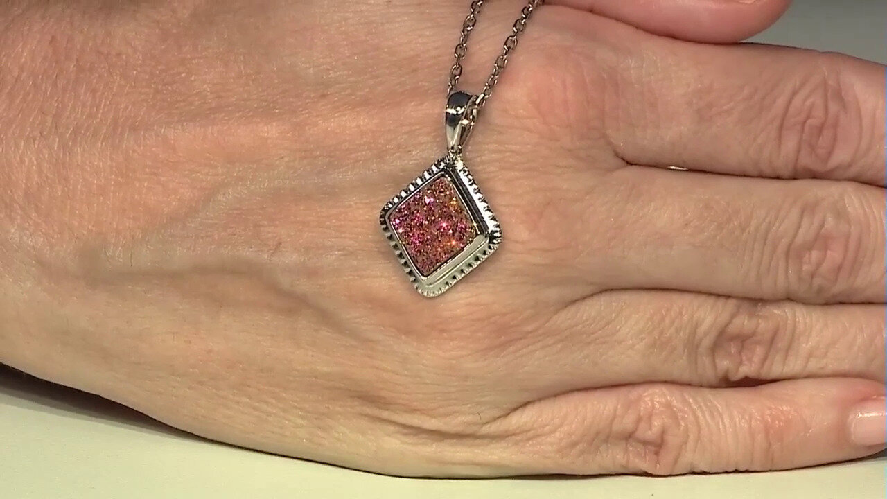 Video Zilveren hanger met een Roze Glitter Agaat