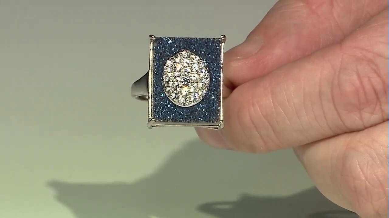 Video Blue Glitter Agate Silver Ring