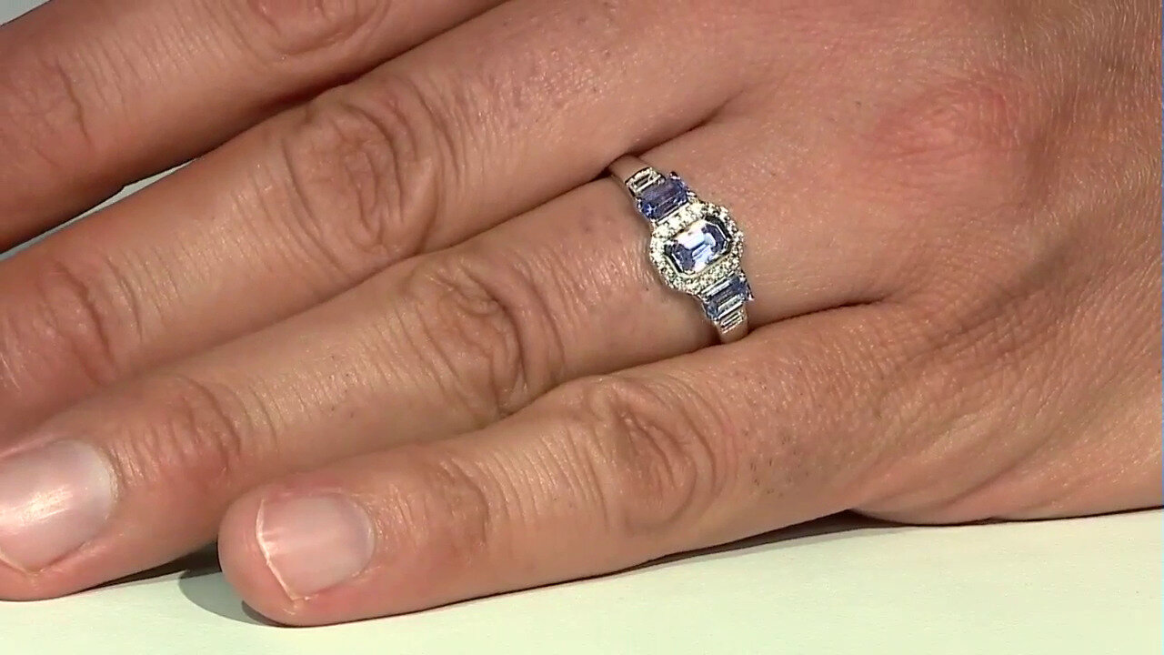 Video Zilveren ring met Blauwe Ceylon saffieren