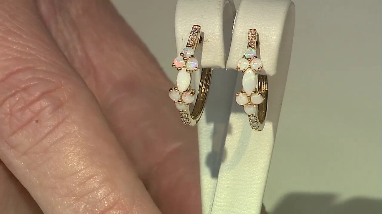 Video 14K White Opal Gold Earrings
