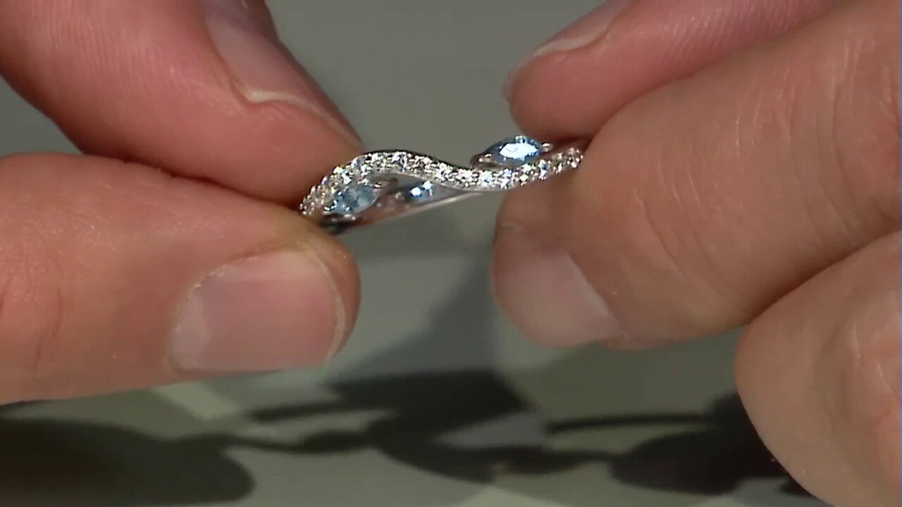 Video Zilveren ring met Ofiki Aquamarijnen