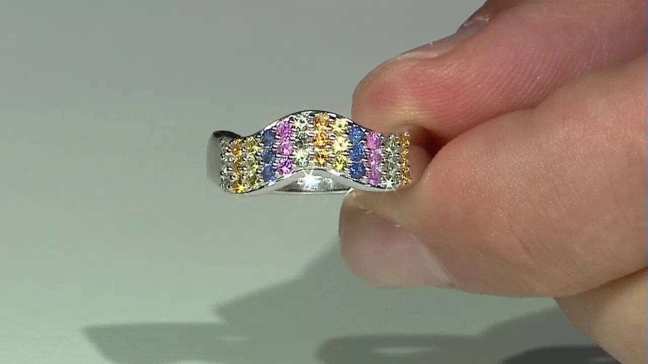 Video Zilveren ring met oranje saffieren
