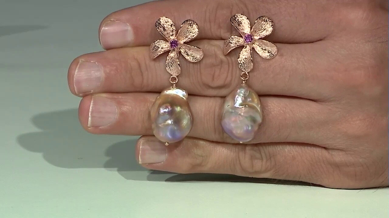 Video Pink Freshwater Pearl Silver Earrings (TPC)