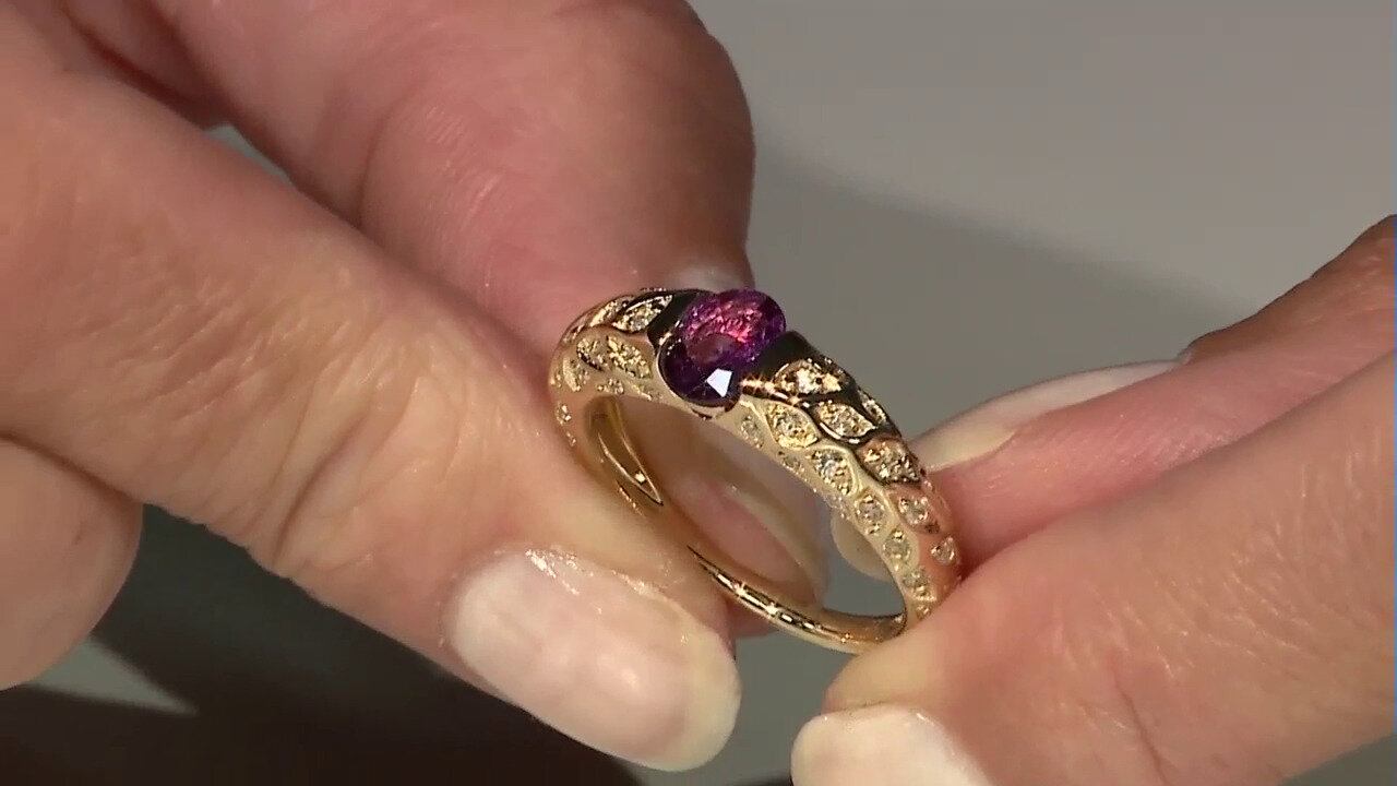 Video Brazalete en oro con Zafiro de Ceilán púrpura no calentado