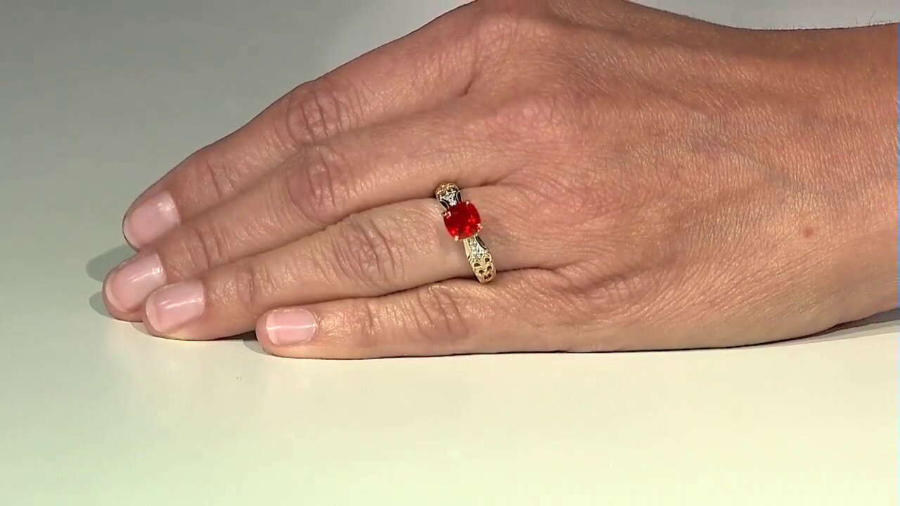 Video 9K AAA Mexican Fire Opal Gold Ring