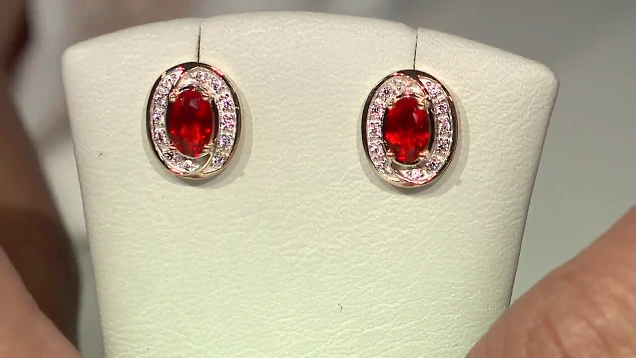 Video 9K AAA Mexican Fire Opal Gold Earrings